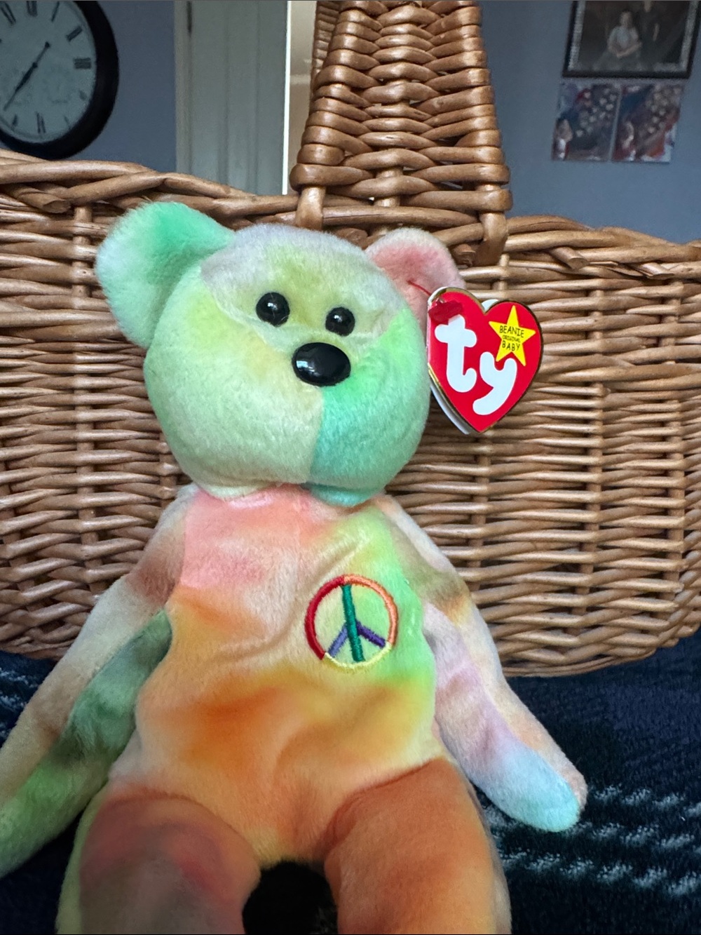 Ty Tie-Dye Peace Bear Plush - Green, Yellow, Orange, Pink